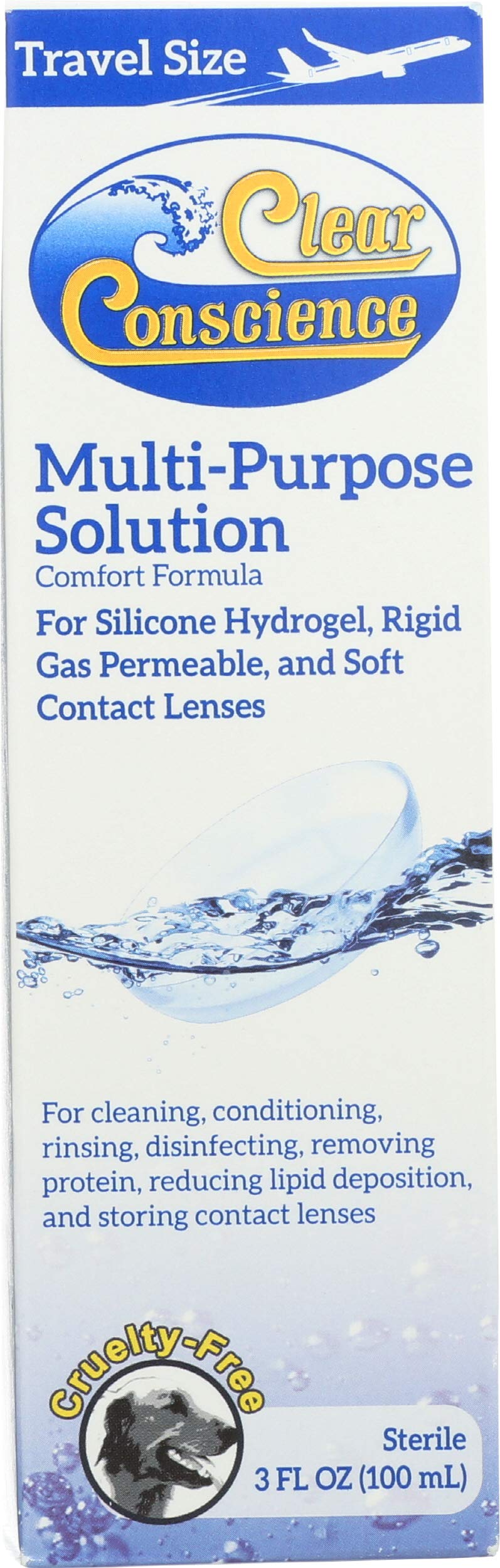 Clear Conscience frasco de 3oz para lentes, uso práctico para viajes.