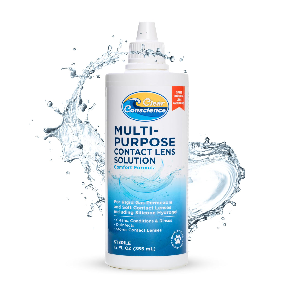 Clear Conscience: botella de solución para lentes de contacto de 12 oz para limpieza suave.