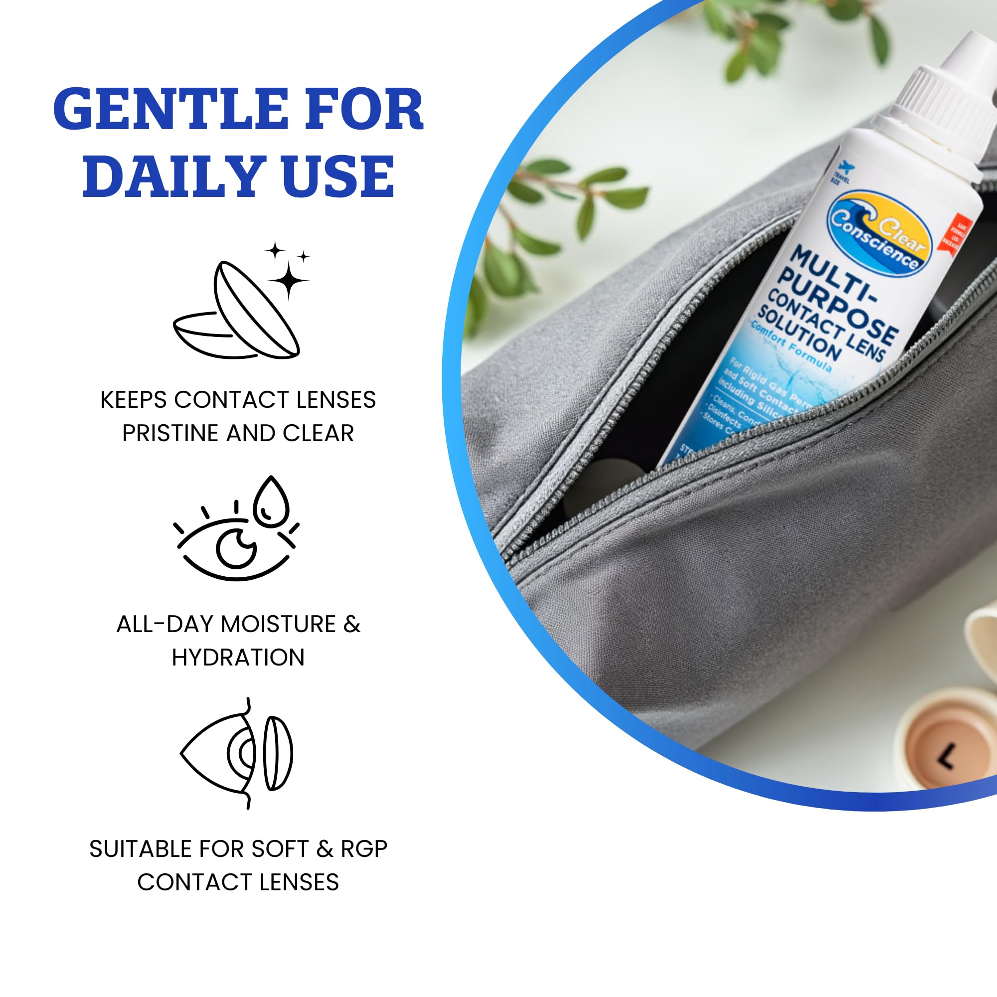 Clear Conscience lentes sensibles: formulado para comodidad ocular.