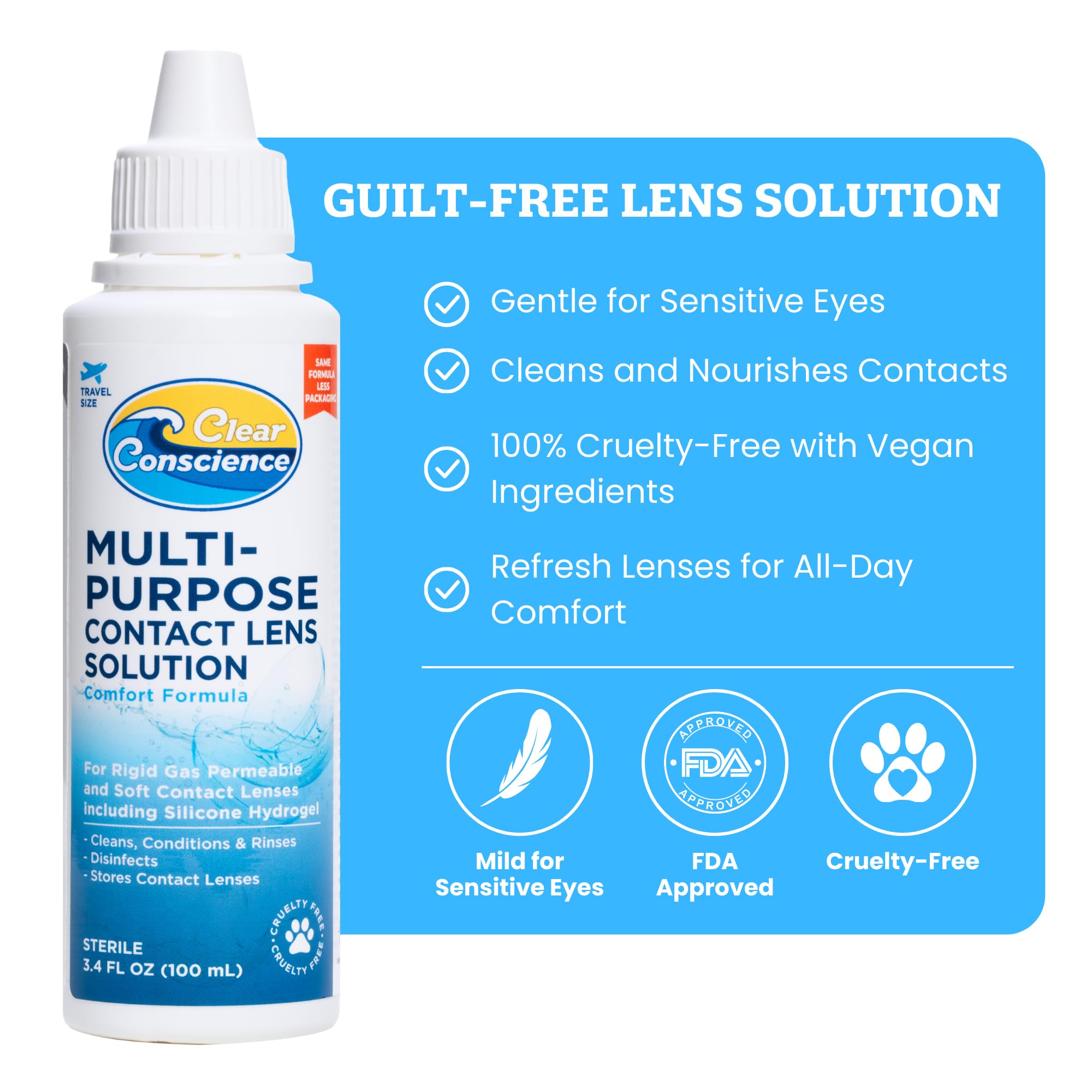Clear Conscience limpieza-multiproposito-lentes para uso diario.