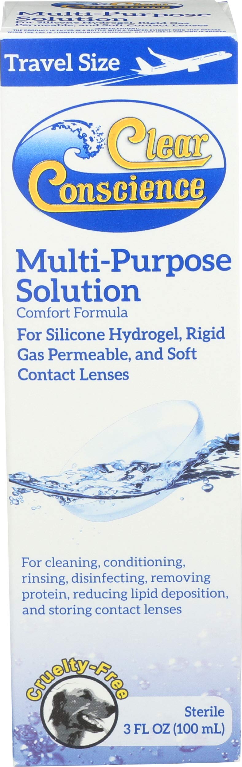 Clear Conscience solución multiusos para viaje, limpieza suave de lentes de contacto.