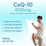 Clear Formulas CoQ10 800 mg, cápsulas en mano para uso diario.