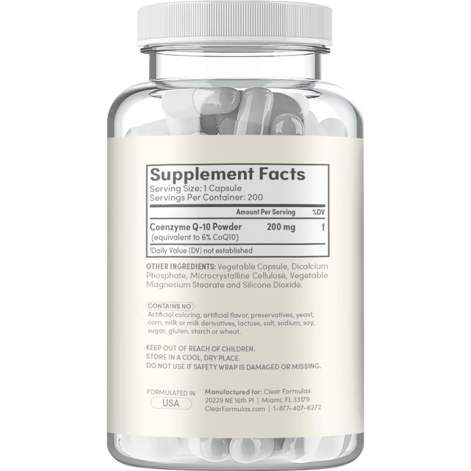 Clear Formulas CoQ10 de 200 porciones para seguimiento sostenible.