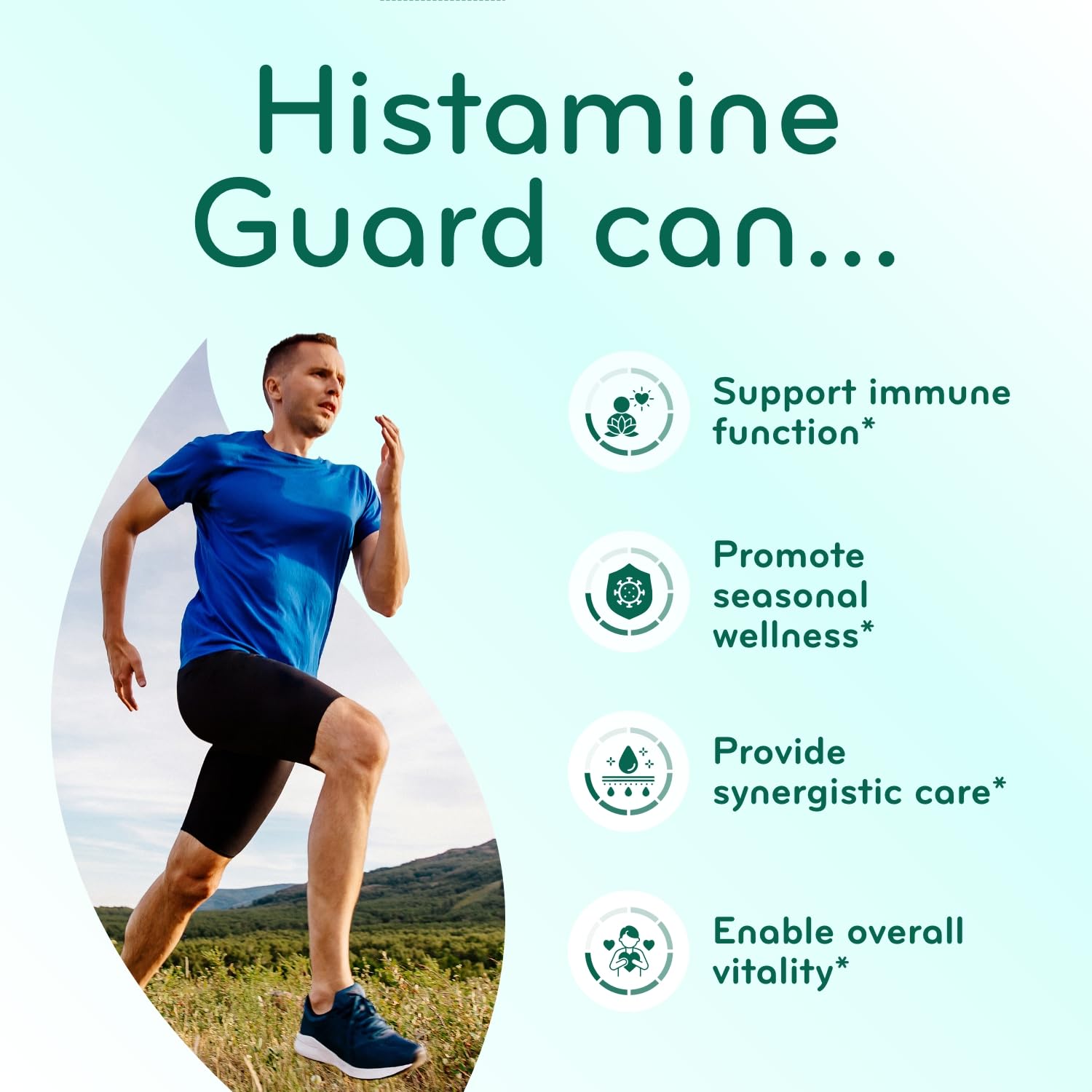 Clear Formulas Histamine Guard ingredientes naturales para bienestar diario.