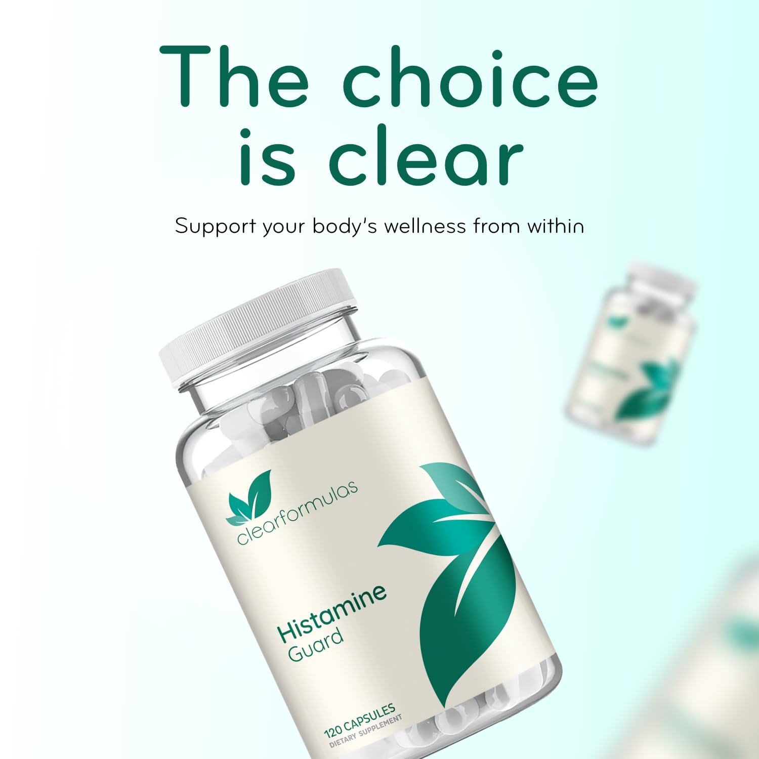Clear Formulas Histamine Guard uso diario para apoyo respiratorio suave.