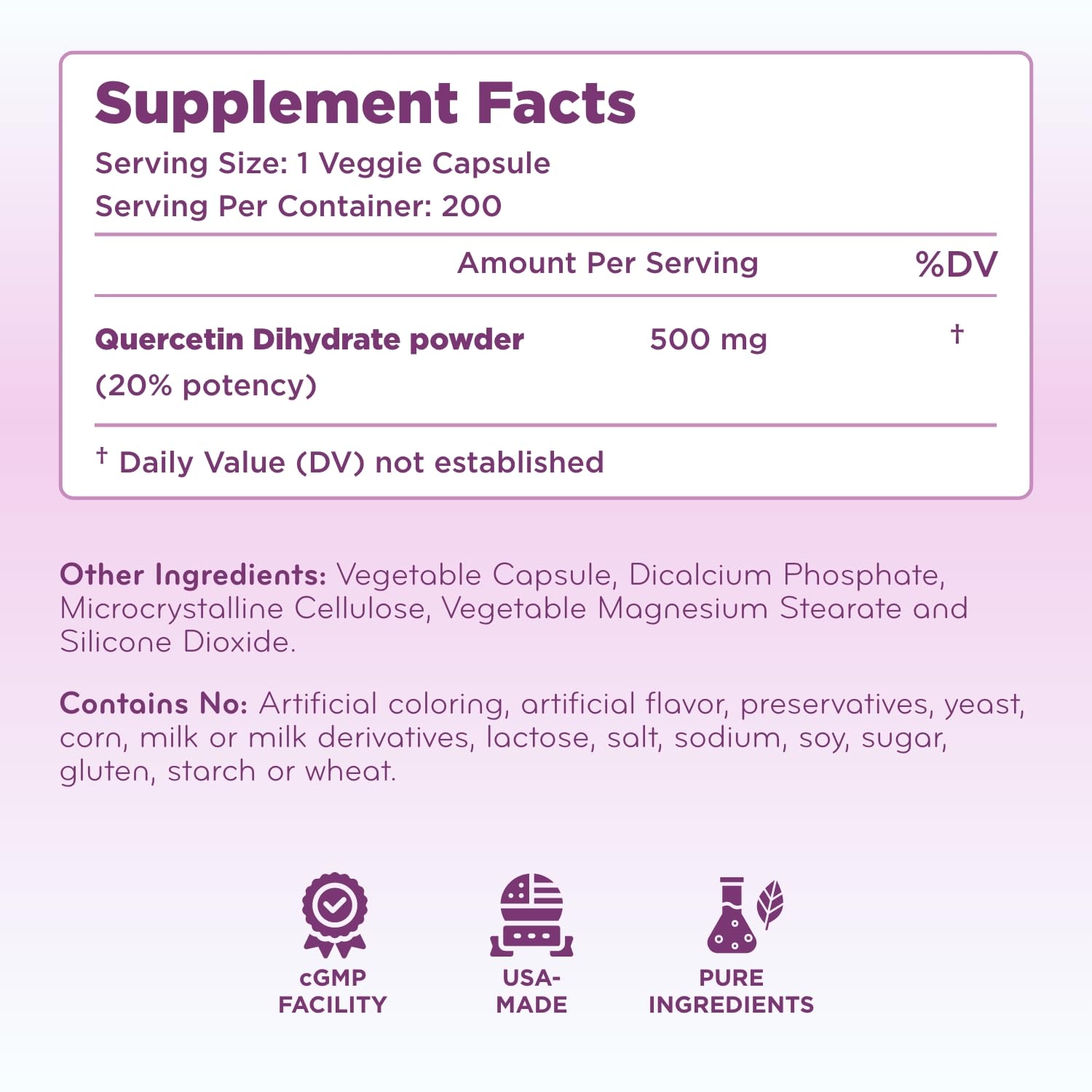 Clear Formulas Quercetina 500 mg, laboratorio cGMP, calidad garantizada