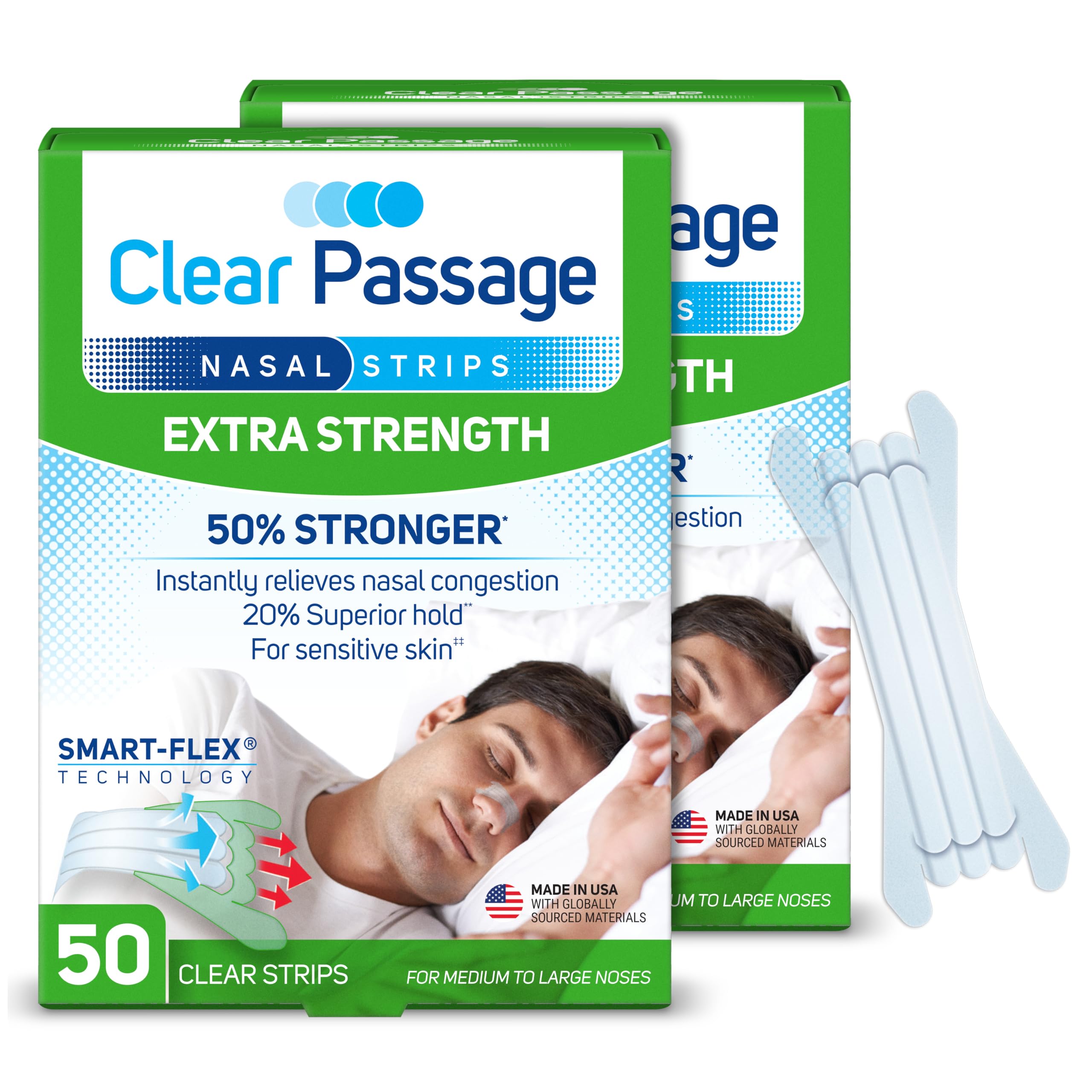 Clear Passage Tiras Nasales Extra Strength: empaque práctico para 100 tiras.