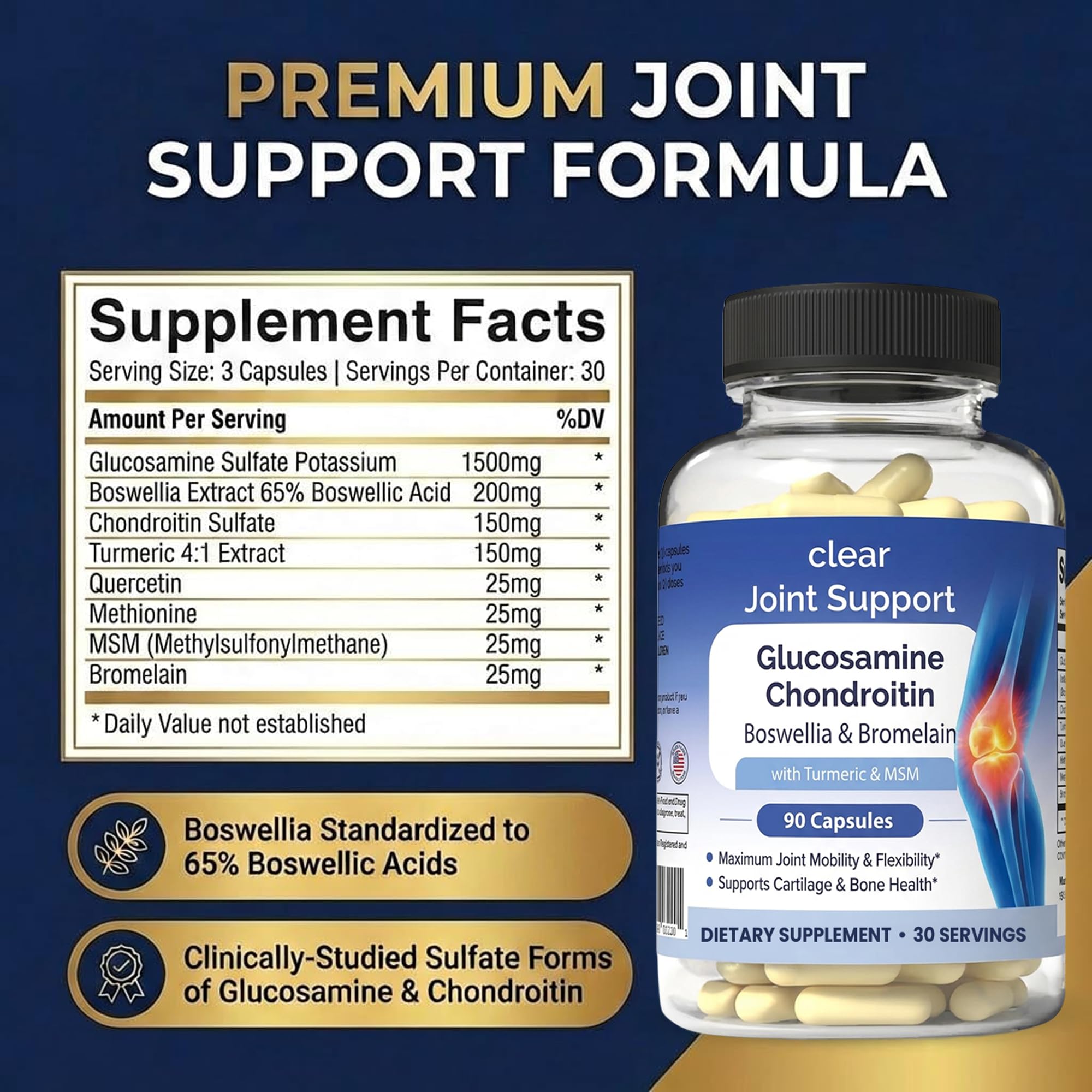 Etiqueta de Clear Joint Support con resumen de fórmula 8-en-1.