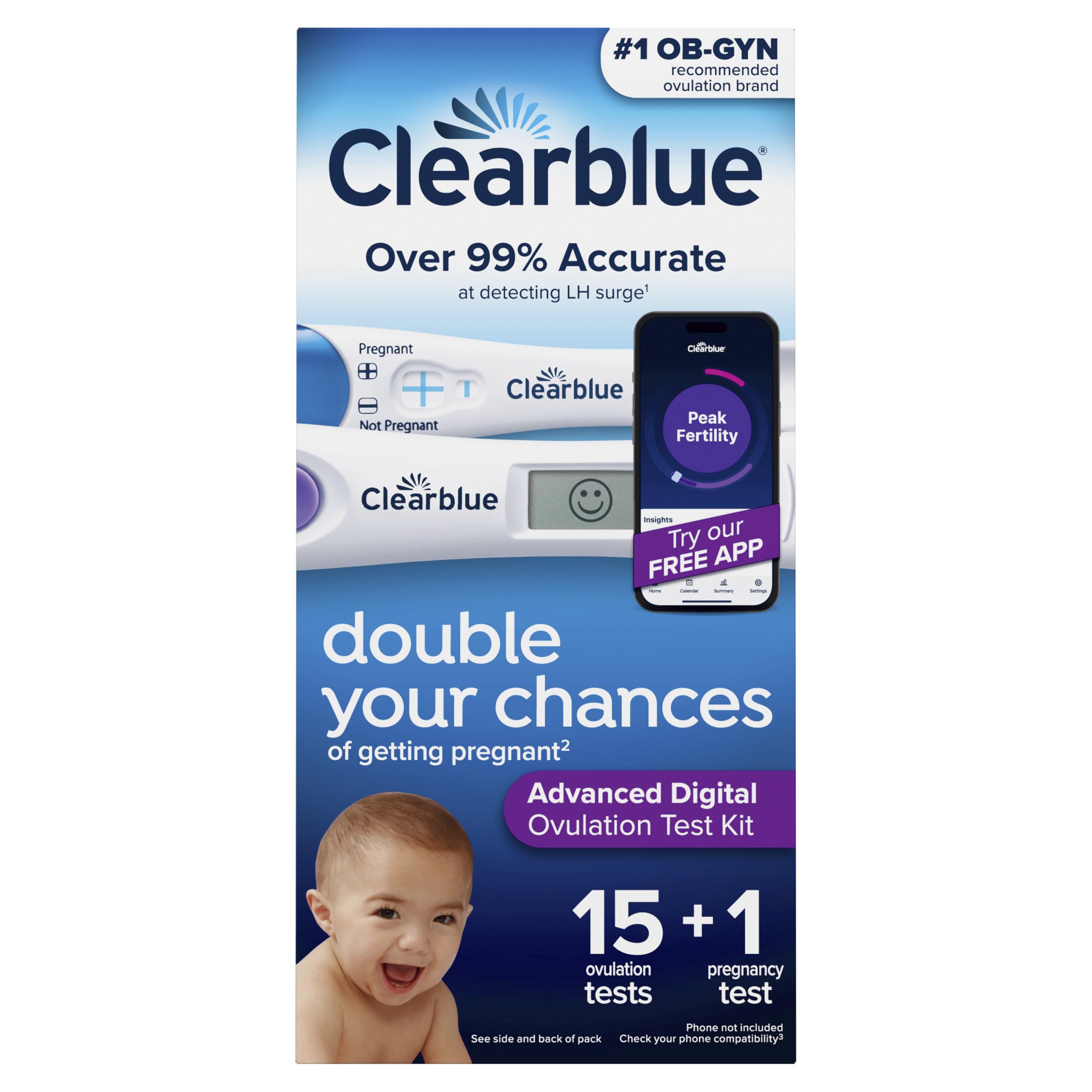 Clearblue Advanced Digital Ovulation Test Kit con pantalla digital para planificar momentos fértiles.