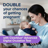 Clearblue Lectura de resultados digitales con sonrisa indica días de alta fertilidad.