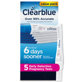 Clearblue: empaque de 5 pruebas, detección temprana para mayor tranquilidad.