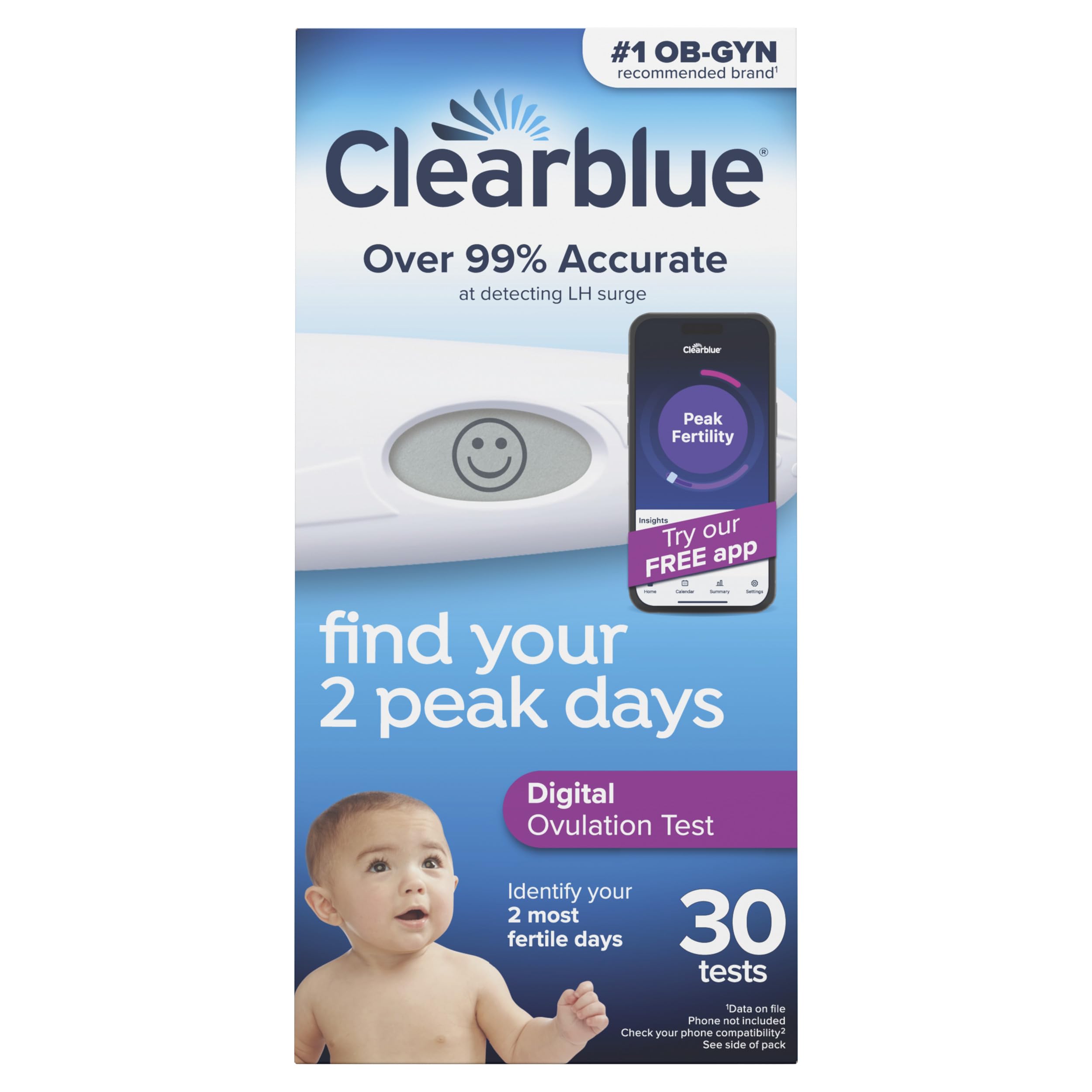 Clearblue prueba ovulación digital, sonrisa indica tu ventana fértil.