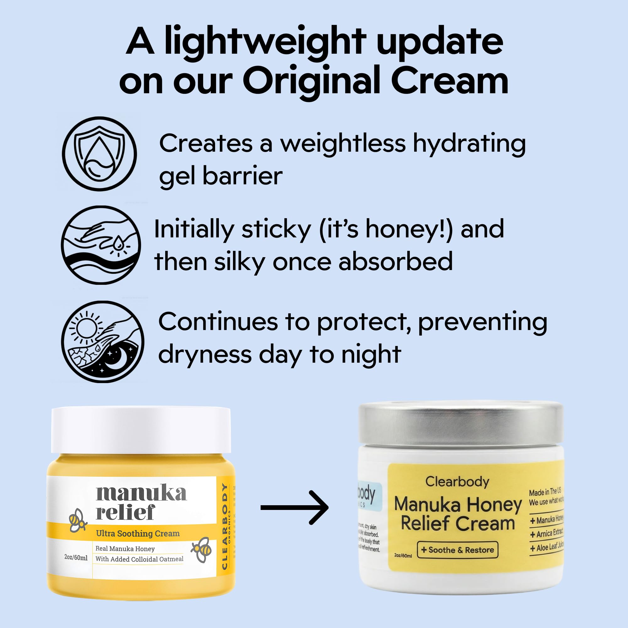 Clearbody Organics Manuka crema sin fragancias para piel sensible.