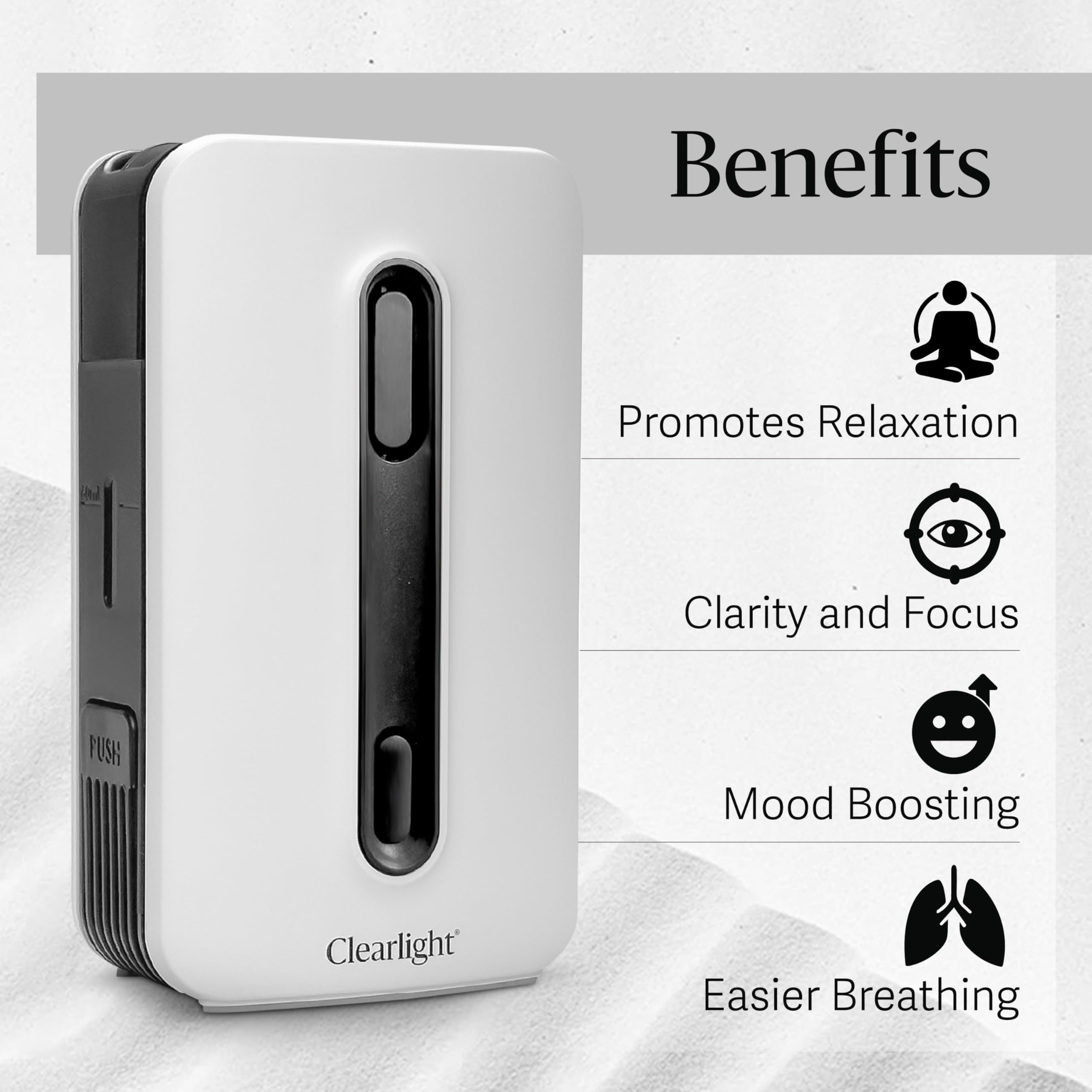 Difusor Clearlight, compatible con aceites esenciales variados, para personalizar tu ambiente aromático.