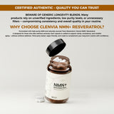 CLENVIA Premium NMN Resveratrol pruebas de terceros para calidad y trazabilidad.