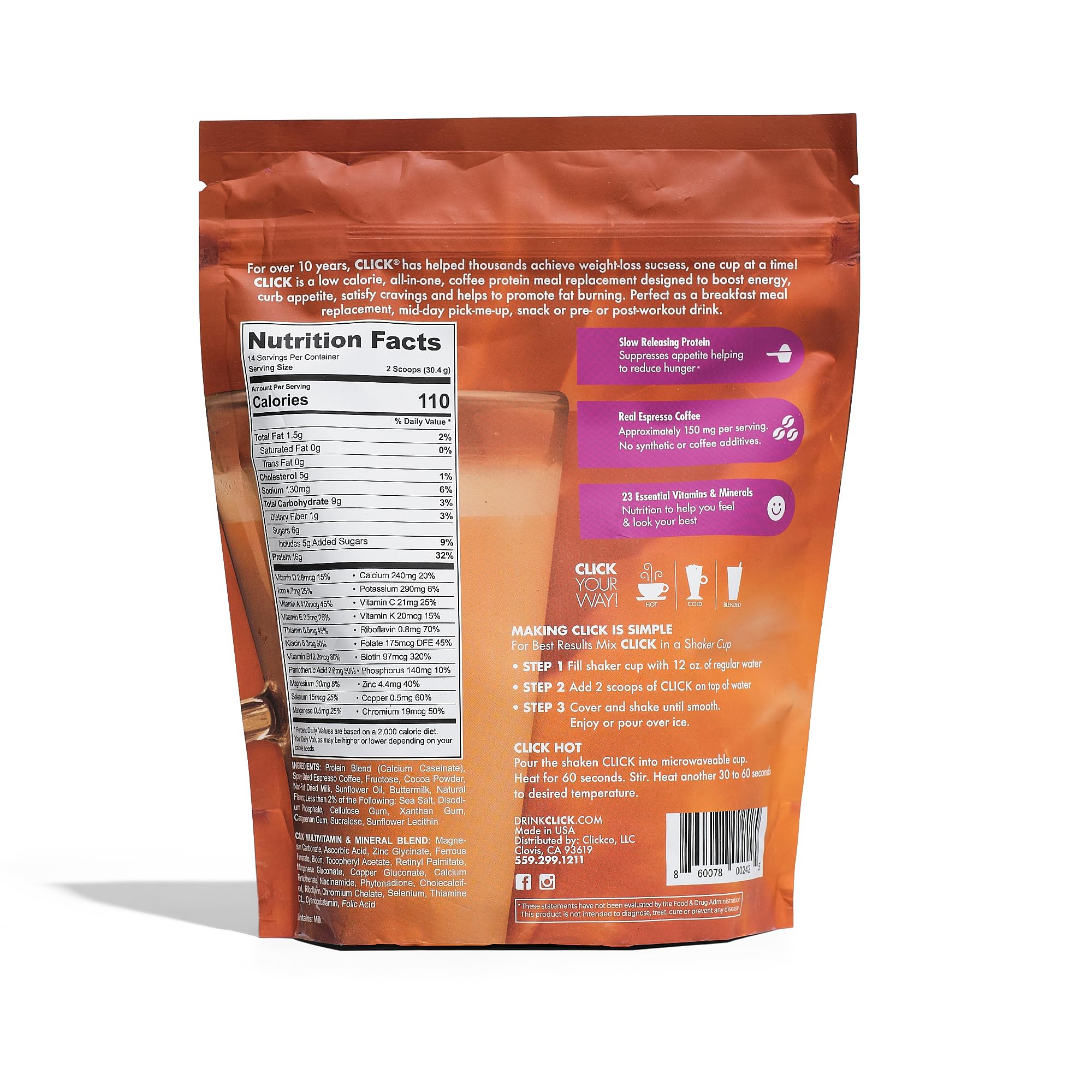 Click Proteína Café 16 g para saciar con energía sostenida