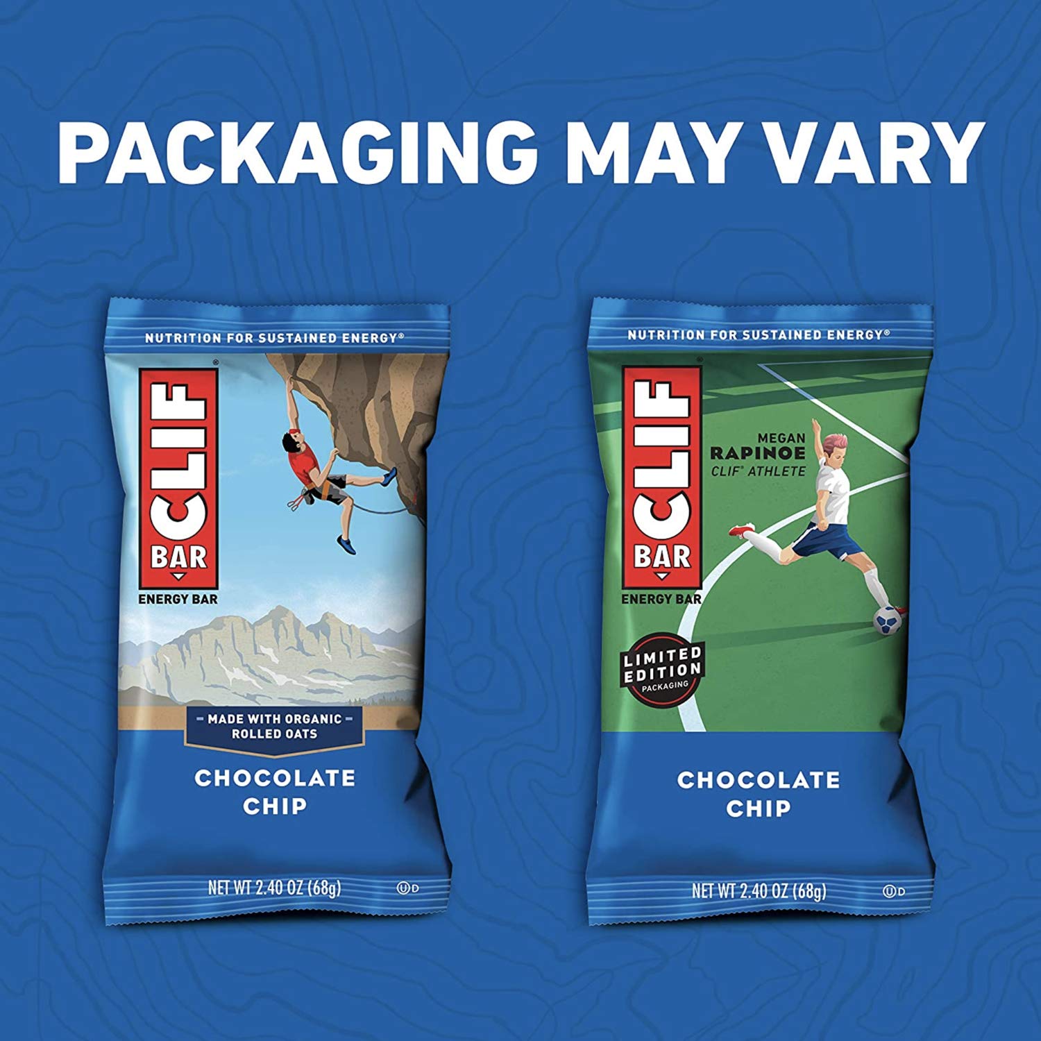 CLIF Bar snack portátil de chocolate chip para senderismo y aventuras al aire libre.