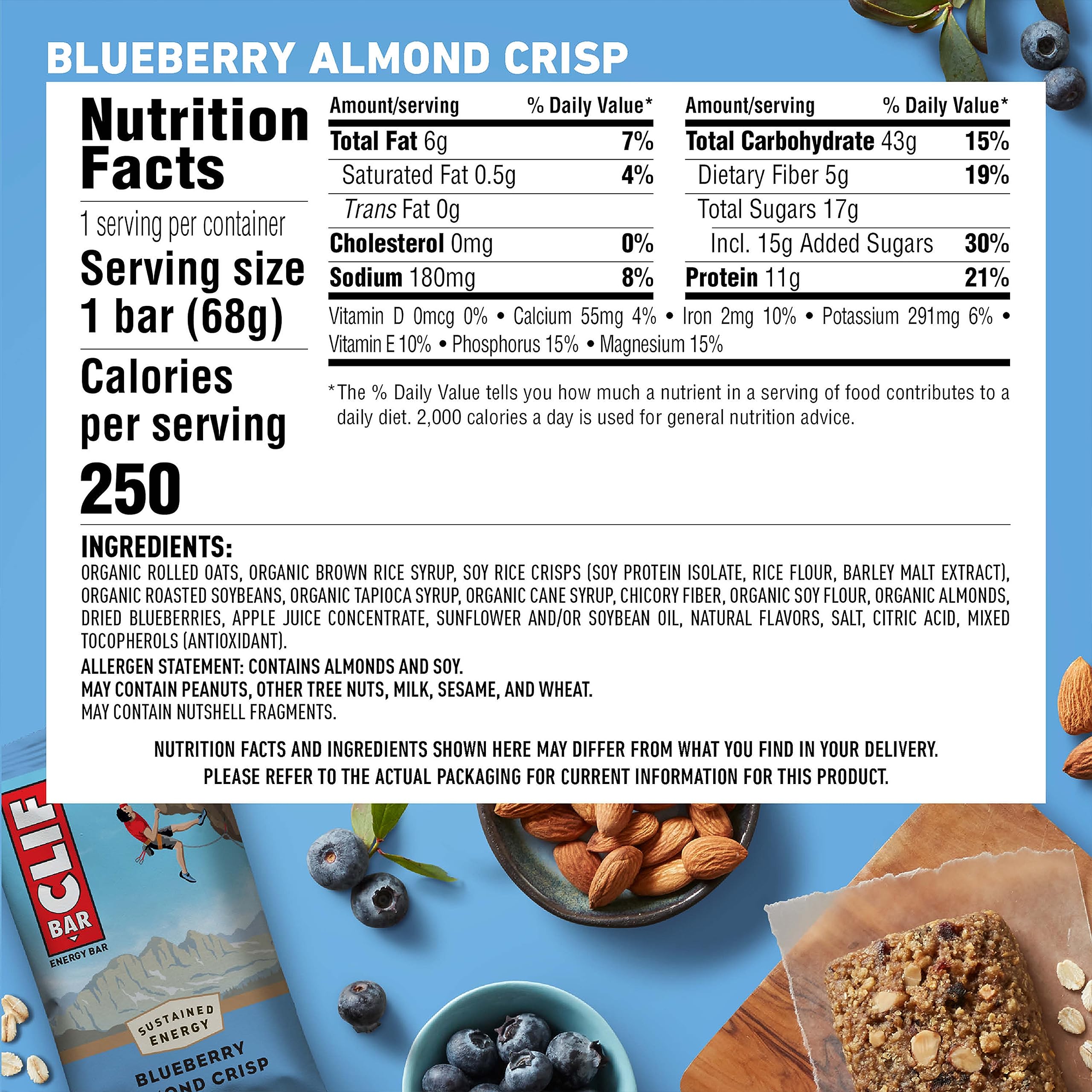 CLIF Bar ingredientes orgánicos de avena para energía sostenida.