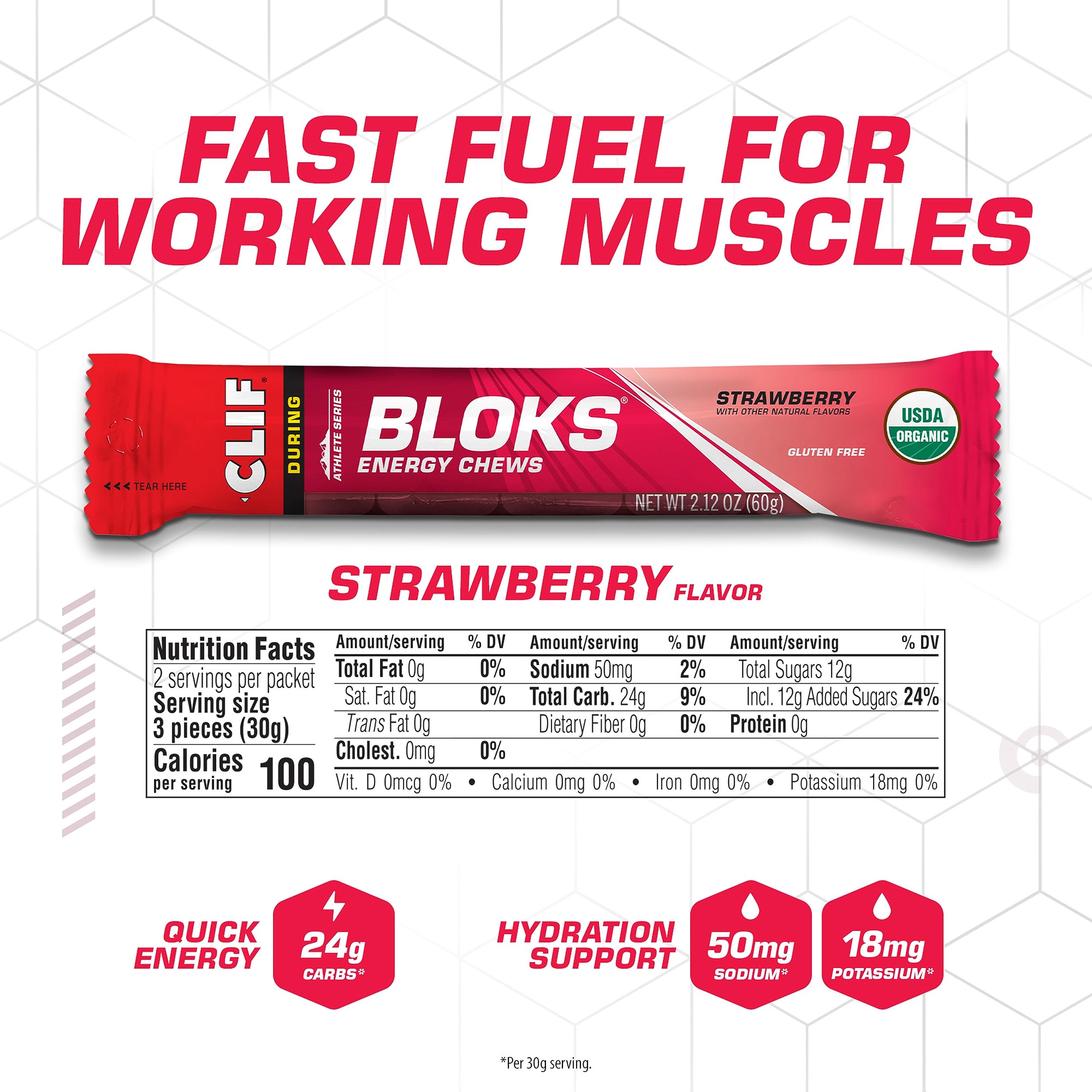 CLIF BLOKS cubos de 33 calorías para repuestos rápidos durante carrera.