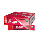 CLIF BLOKS sabor fresa, bocaditos de energía para entrenamientos prolongados.