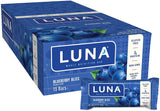 CLIF LUNA Blueberry Bliss, barra en empaque lista para snack rápido y sin gluten.