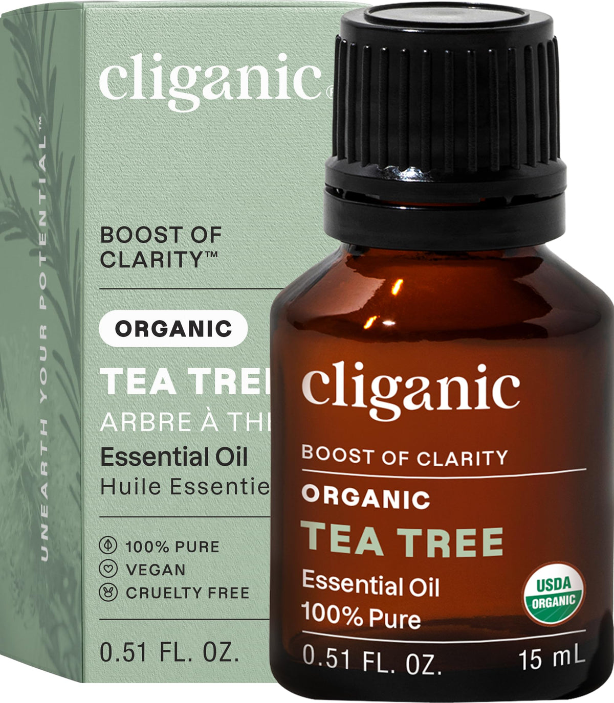 Cliganic aceite de árbol de té puro en botella, aroma calmante para aromaterapia.