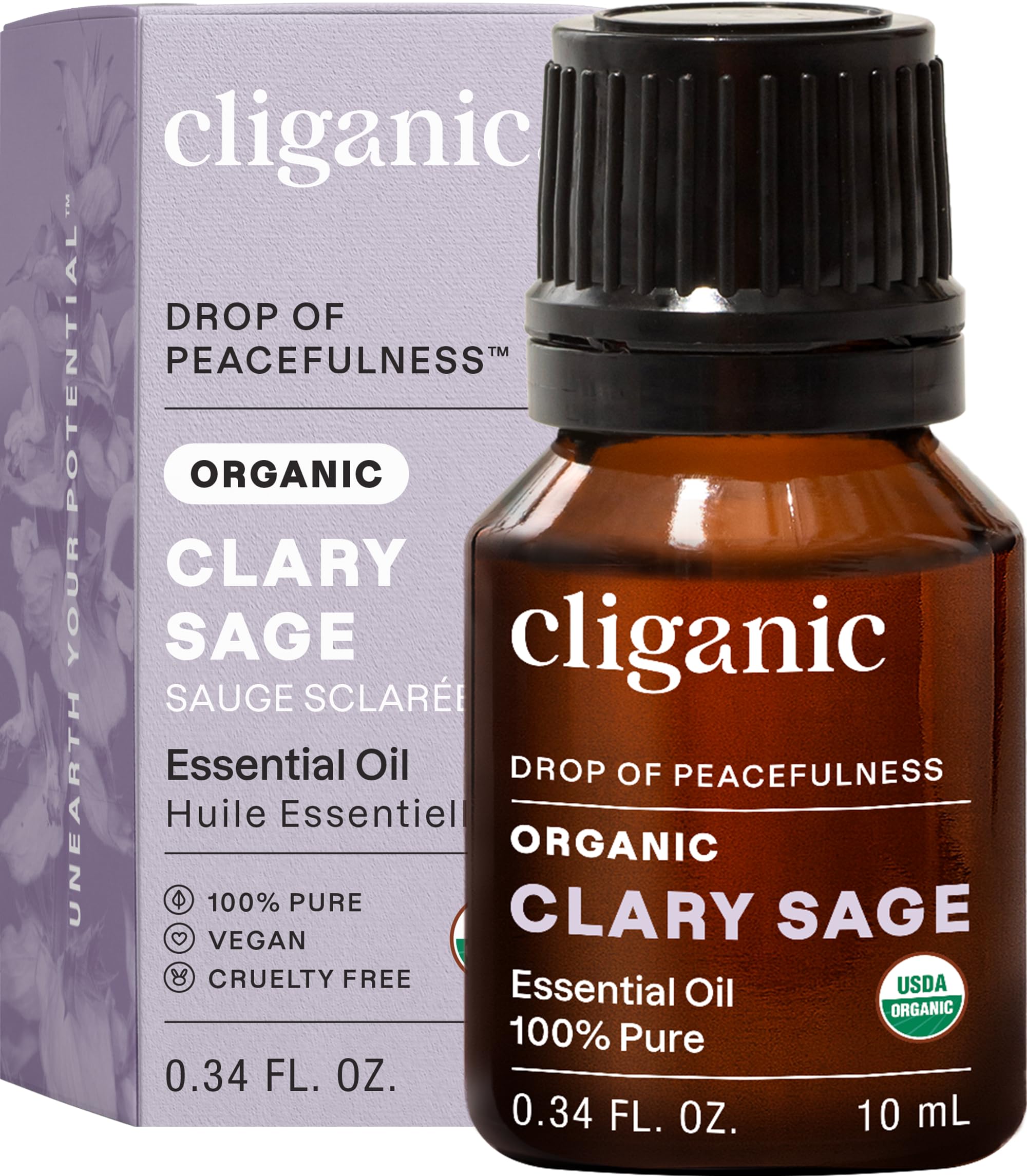 Cliganic Aceite Clary Sage: botella con gotero para aromaterapia segura