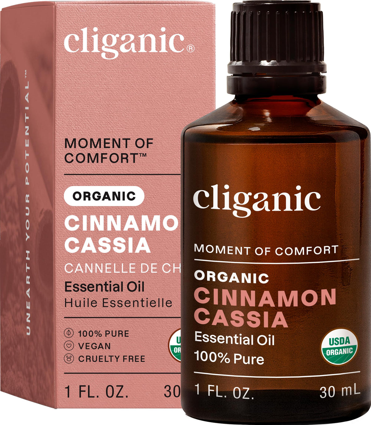 Aceite esencial Cliganic canela Cassia en botella 1 oz para aromaterapia
