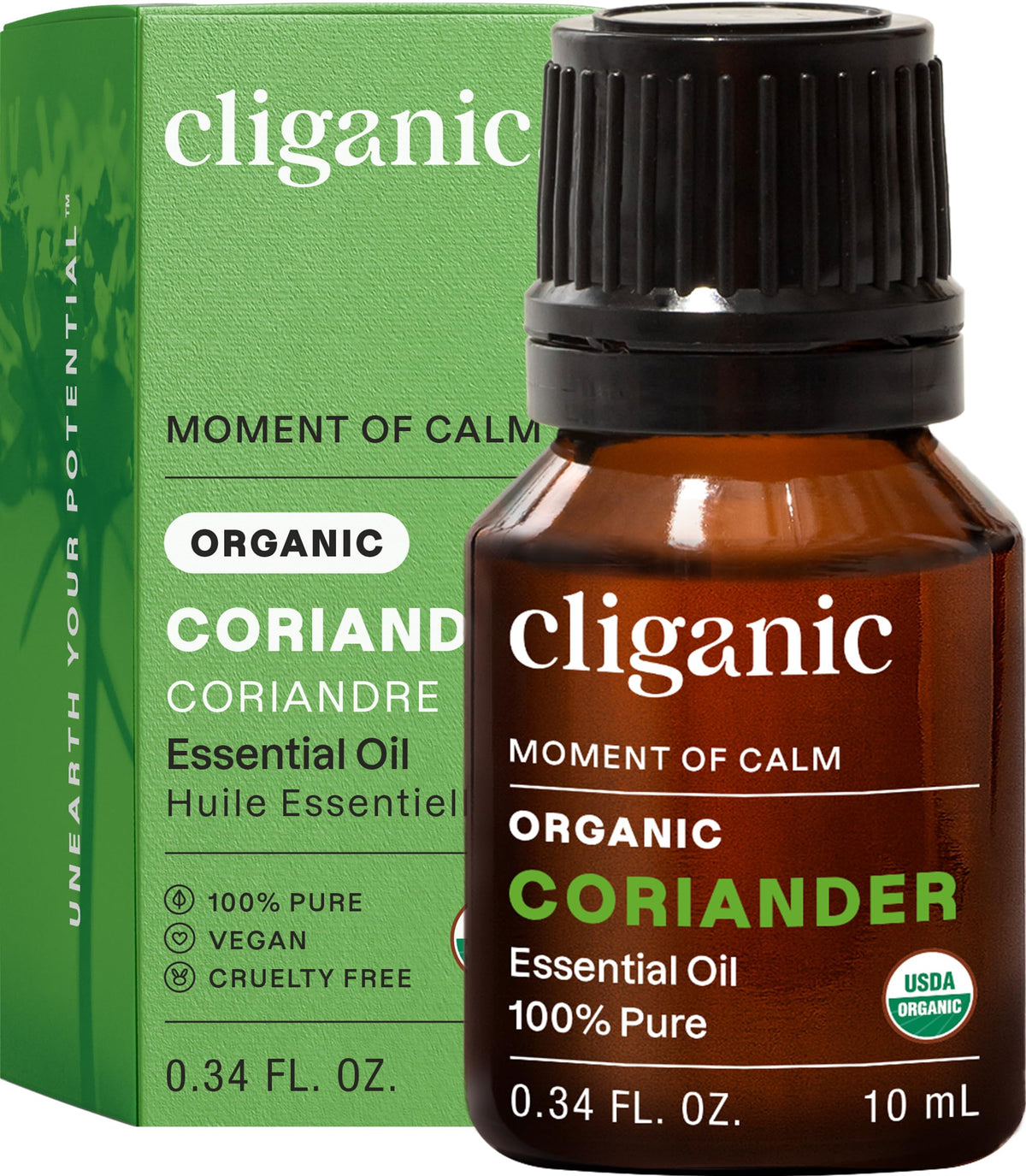 Cliganic aceite esencial cilantro semilla - botella, aroma puro para aromaterapia.