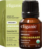 Cliganic Aceite esencial hierba de limón, botella, aroma cítrico para ambientar espacios.