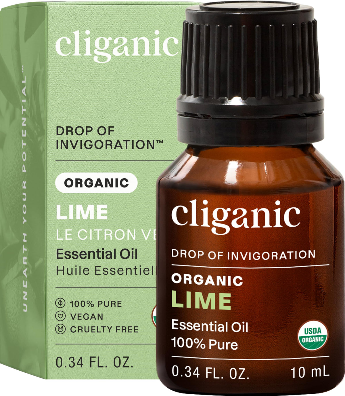 Aceite esencial de lima Cliganic en frasco, aroma fresco para difusor