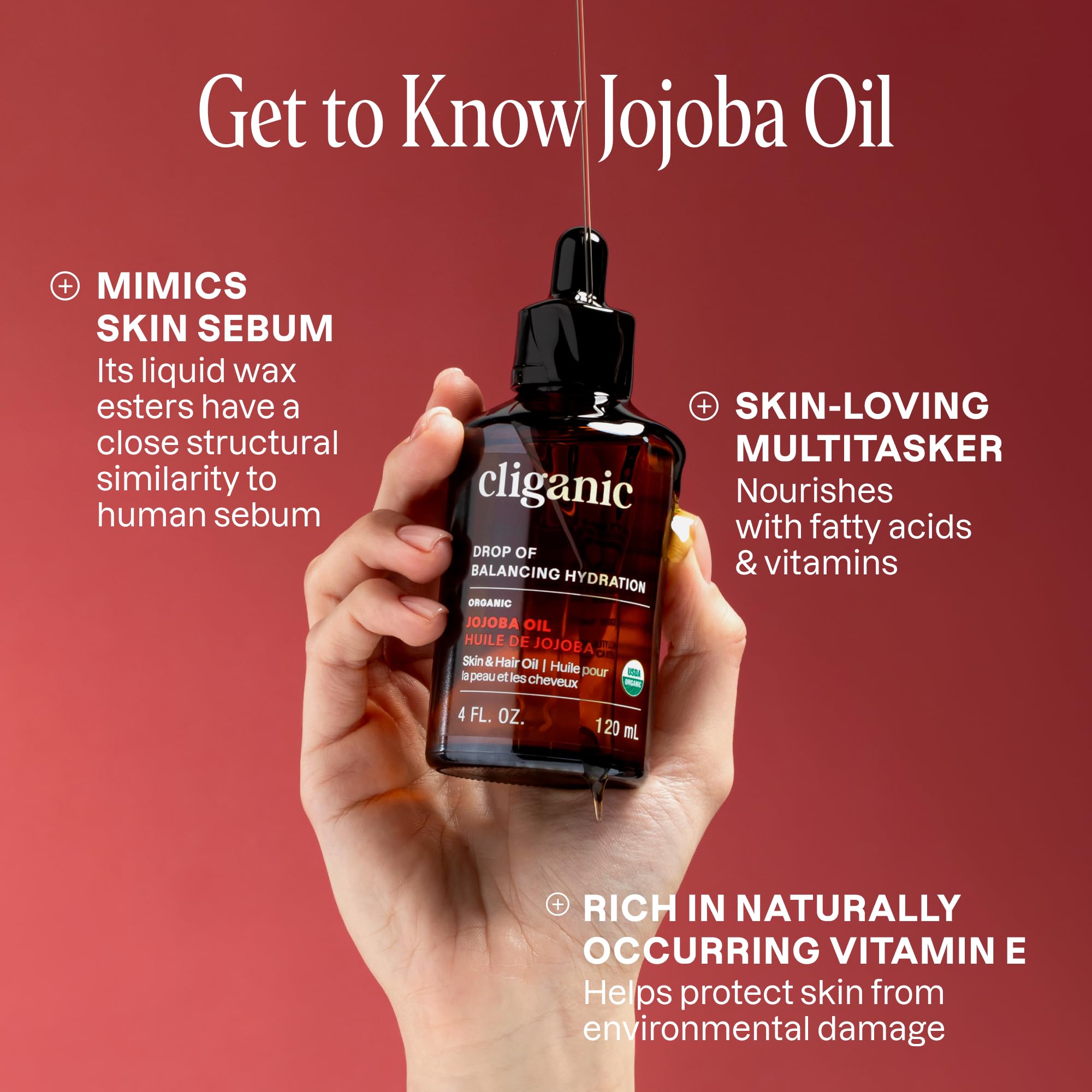 Cliganic Jojoba Orgánico sin aditivos vegano libre de crueldad, uso facial