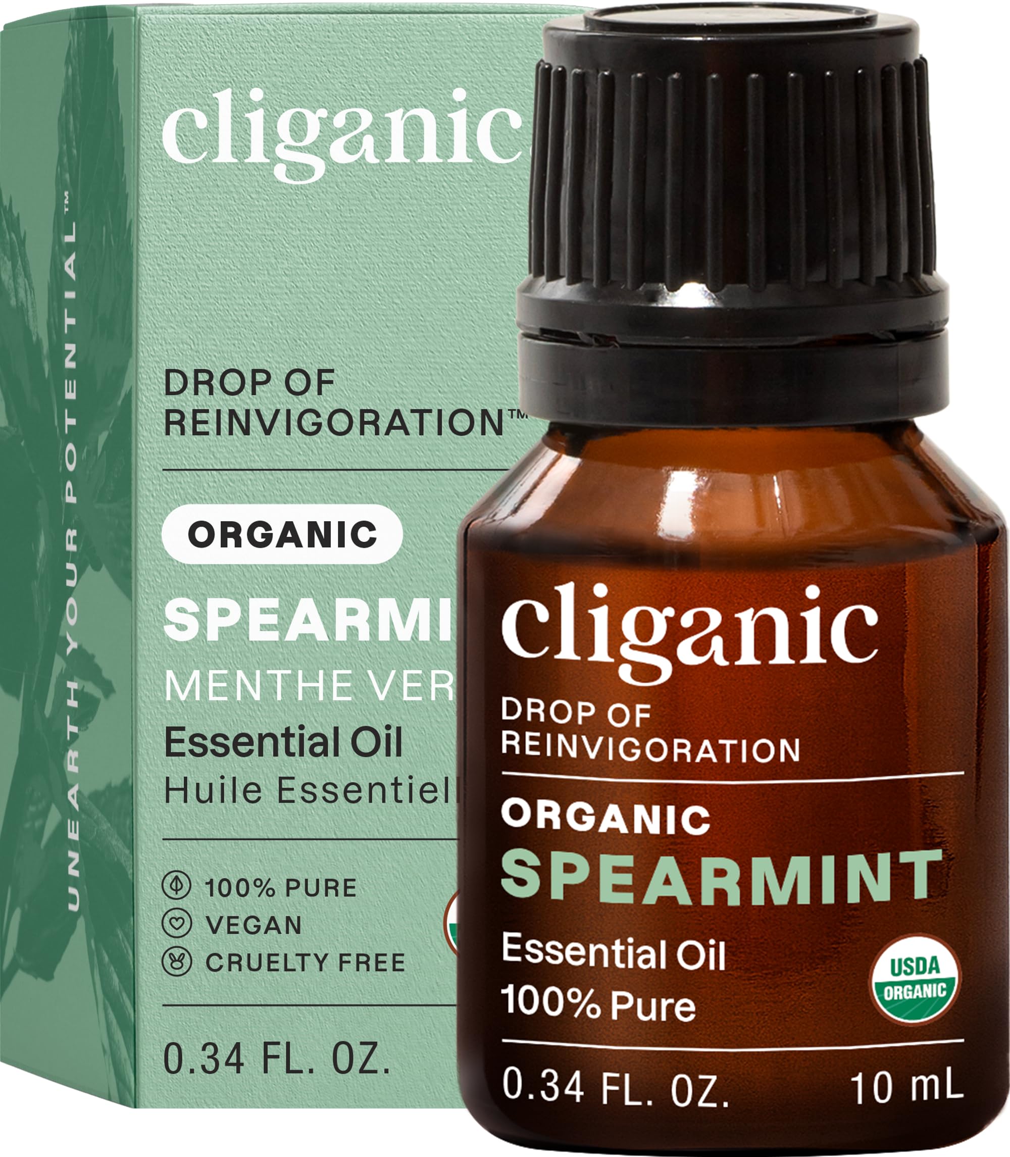 Cliganic aceite menta 10ml en botella para aromaterapia.