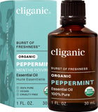 Cliganic Aceite esencial de menta orgánico 30 ml en botella, aroma vigorizante para aromaterapia.