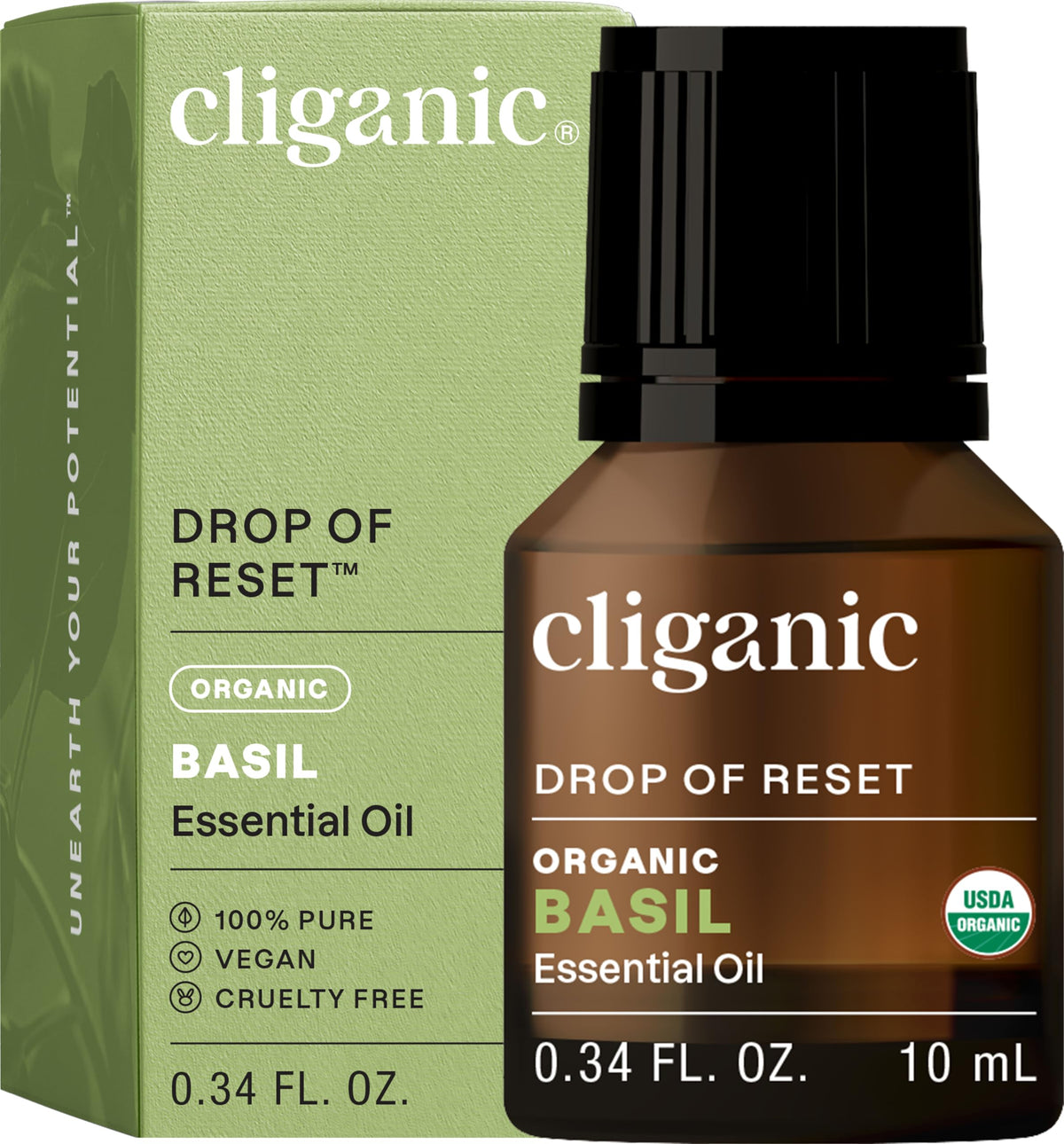 Cliganic Aceite de Albahaca Orgánico, frasco, aroma fresco para difusor de aromaterapia.