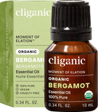 Cliganic bergamota orgánico: botella de aceite esencial lista para difusor y aromaterapia