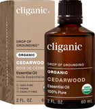 Cliganic cedro orgánico, botella, aroma suave para difusor y ambiente relajante.