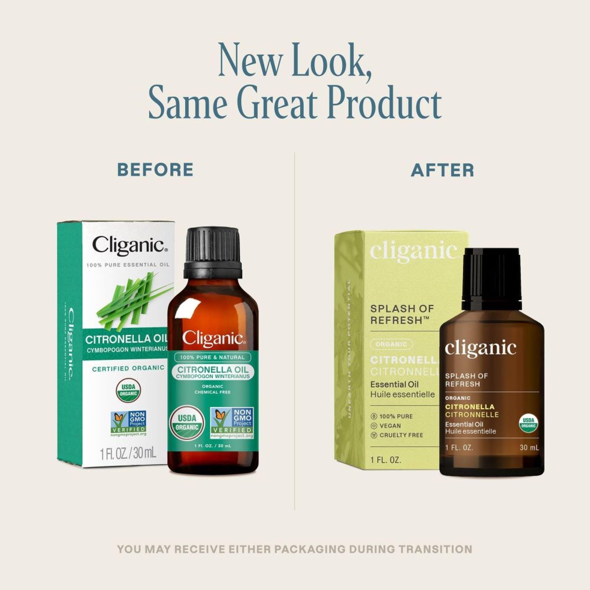 Cliganic Citronela, etiqueta orgánica: aceite puro sin aditivos.