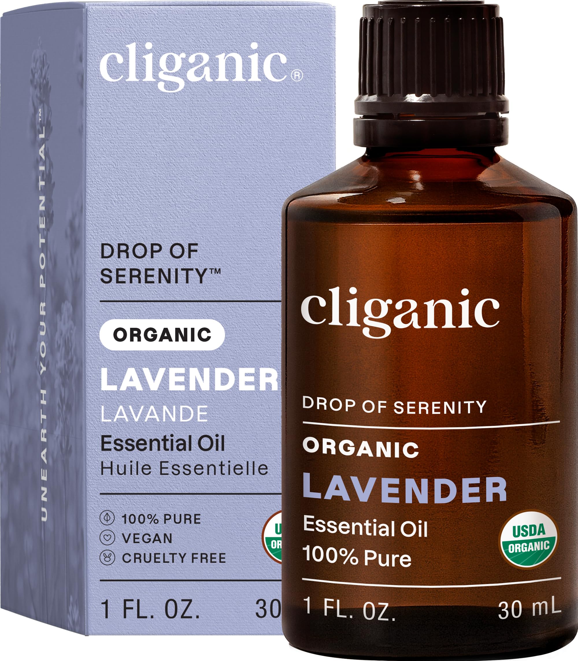 Cliganic Lavanda Orgánico: botella de 1oz lista para difusor.