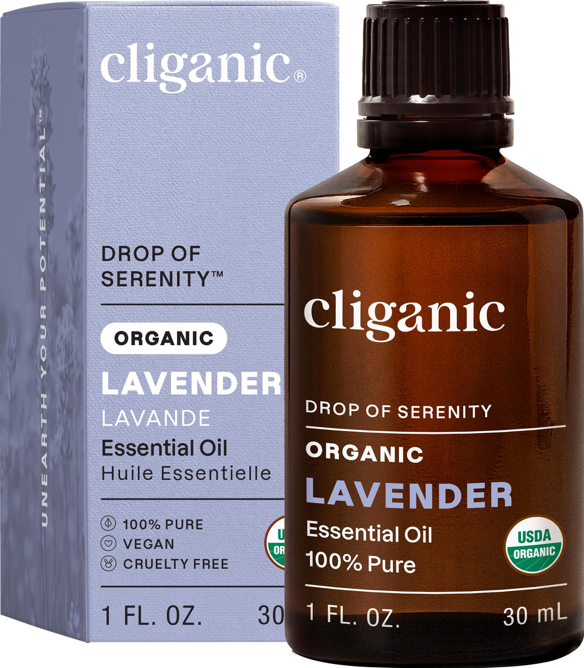 Cliganic Lavanda Orgánico: botella de 1oz lista para difusor.