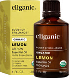 Cliganic limón aceite esencial 1oz: frasco puro para aromaterapia y bienestar.