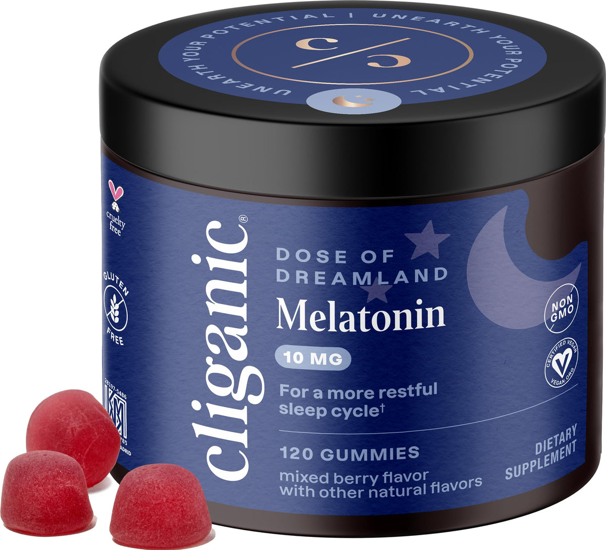 Gomitas de melatonina Cliganic en bote para dormir mejor