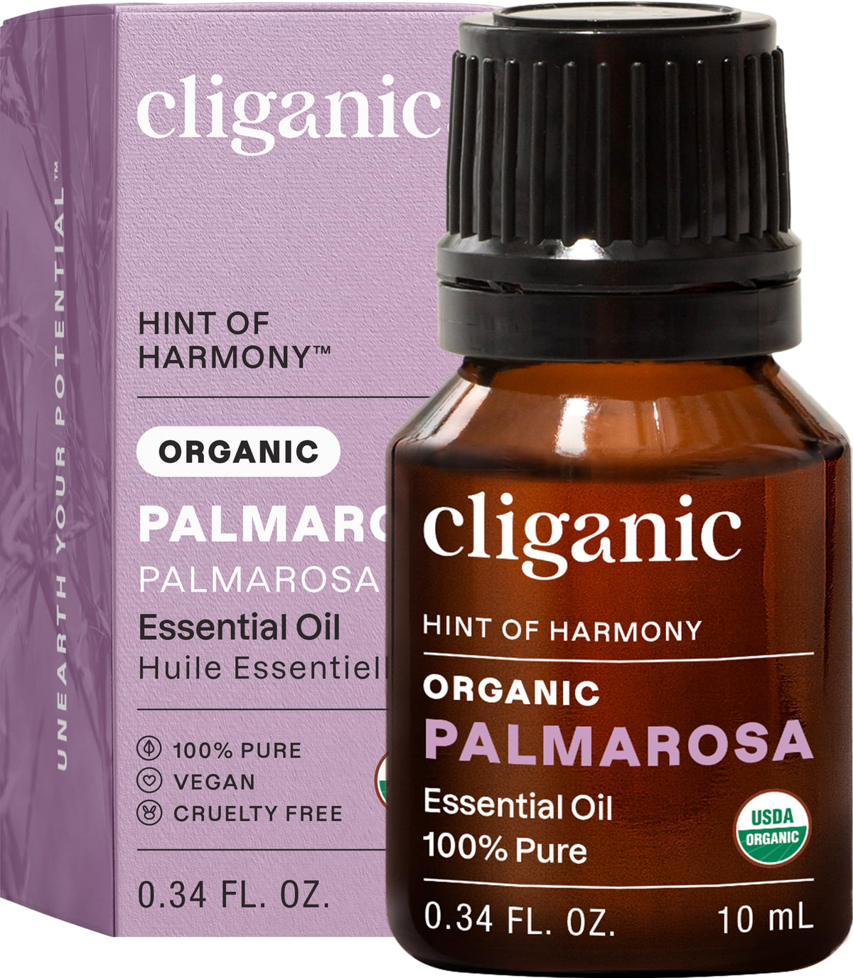 Cliganic Palmarosa: botella de 10ml, aceite puro para aromaterapia.