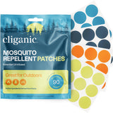 Parche repelente Cliganic multicolor para exterior, evita mosquitos durante actividades al aire libre.