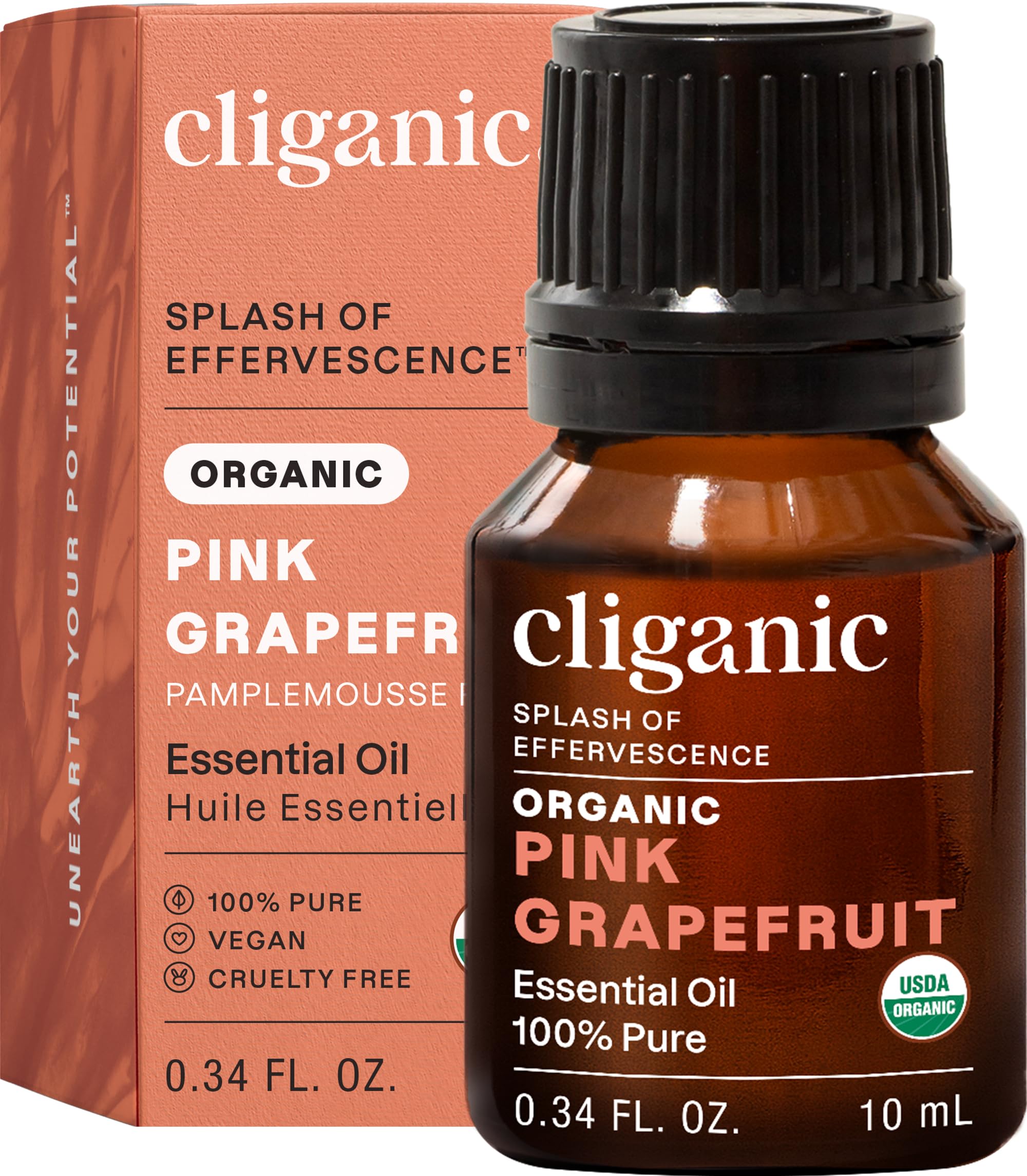 Cliganic pomelo rosado en botella: aceite esencial puro para aromaterapia.