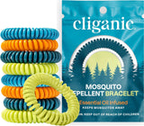 Cliganic pulseras antimosquitos, diez unidades envueltas, listas para viajes al aire libre.