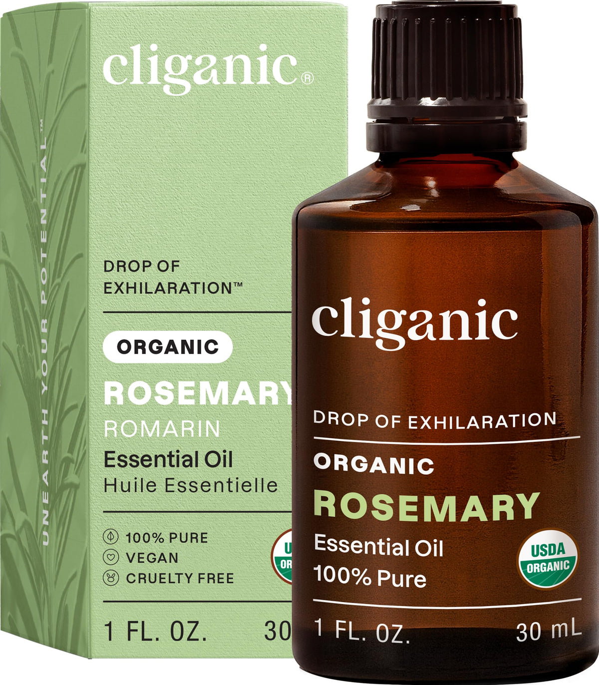 Cliganic romero aceite esencial frasco: aroma puro para aromaterapia diaria
