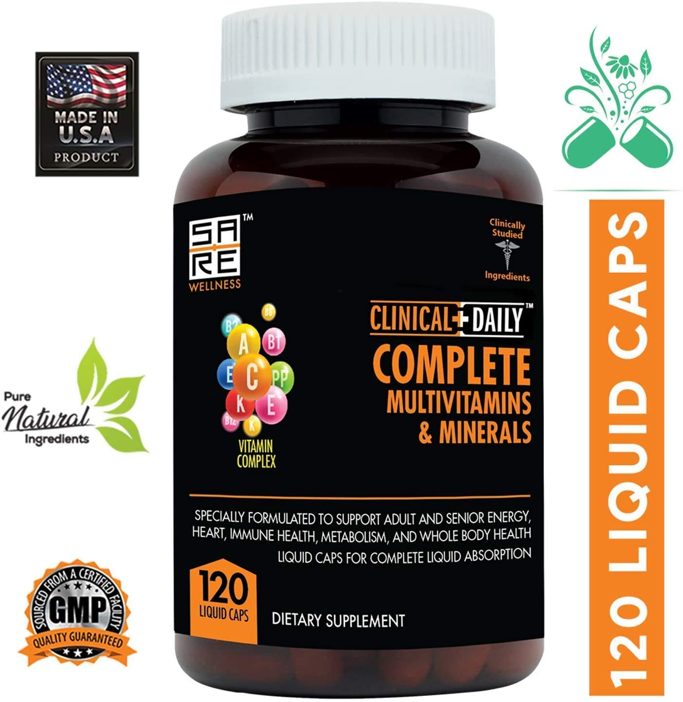Clinical Daily, tapón de botella visible, entrega nutrientes rápidamente para mayor vitalidad