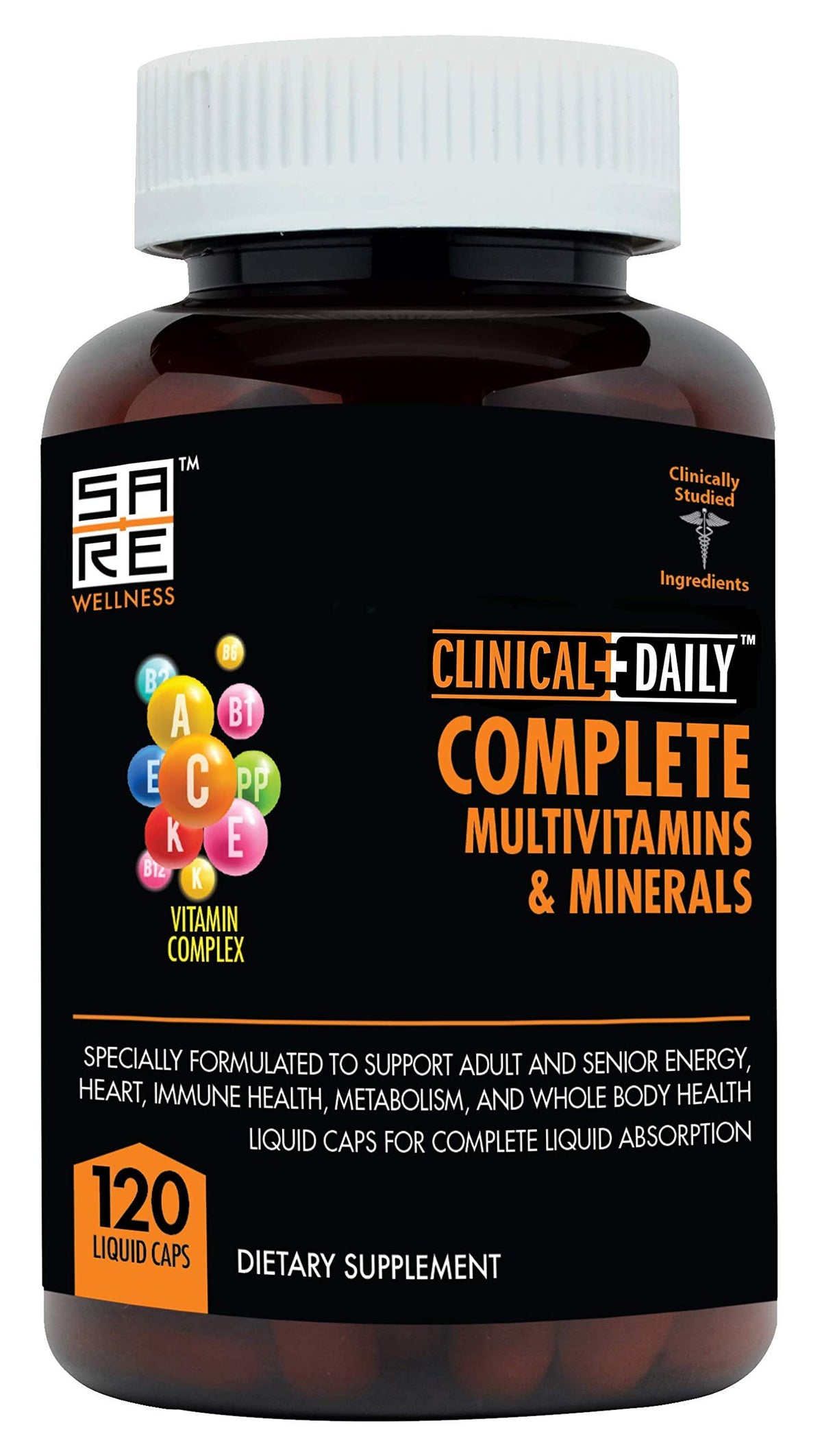 Clinical Daily multivitamínico líquido, botella visible, favorece absorción de vitaminas para energía diaria