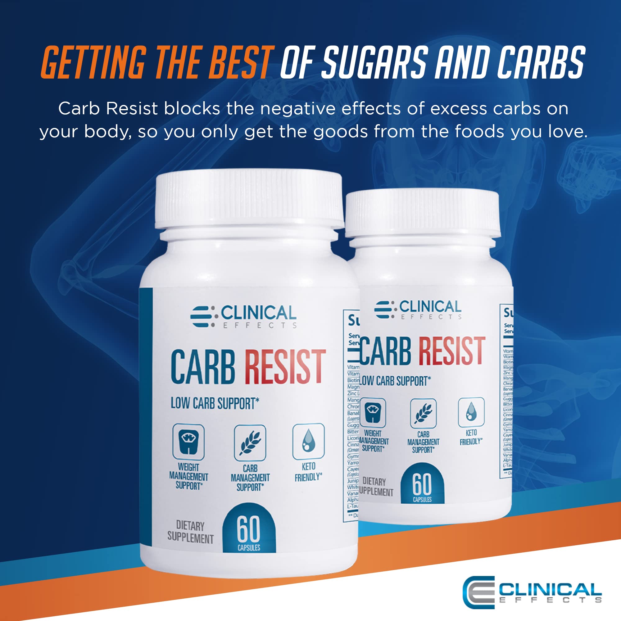 Clinical Effects Carb Resist, ingredientes clave vitamina C y magnesio para micronutrientes
